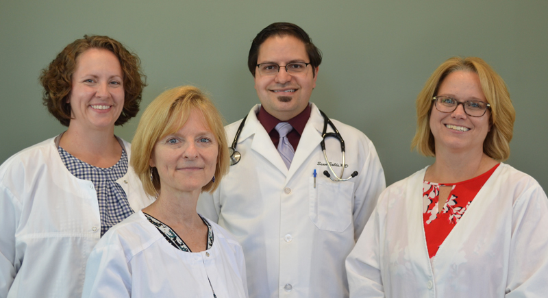 NEW OB TEAM – Southern Indiana Community Health Care (SICHC) launches new OB services for expectant mothers and families in Crawford, Martin and Washington counties. From left: Dr. Karen Farris, Dr. Yolanda Yoder (SICHC Medical Director), Dr. Sean Sales, and Missy Ray, FNP.