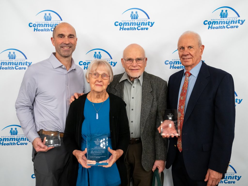 Left to right are Dr. Matt Nofziger, who accepted the Founder's Award for his late father Dr. Terry Nofziger, Evelyn Shellenberger, NP, Dr. Wallace Shellenberger, and Dr. Luke Mosemann.